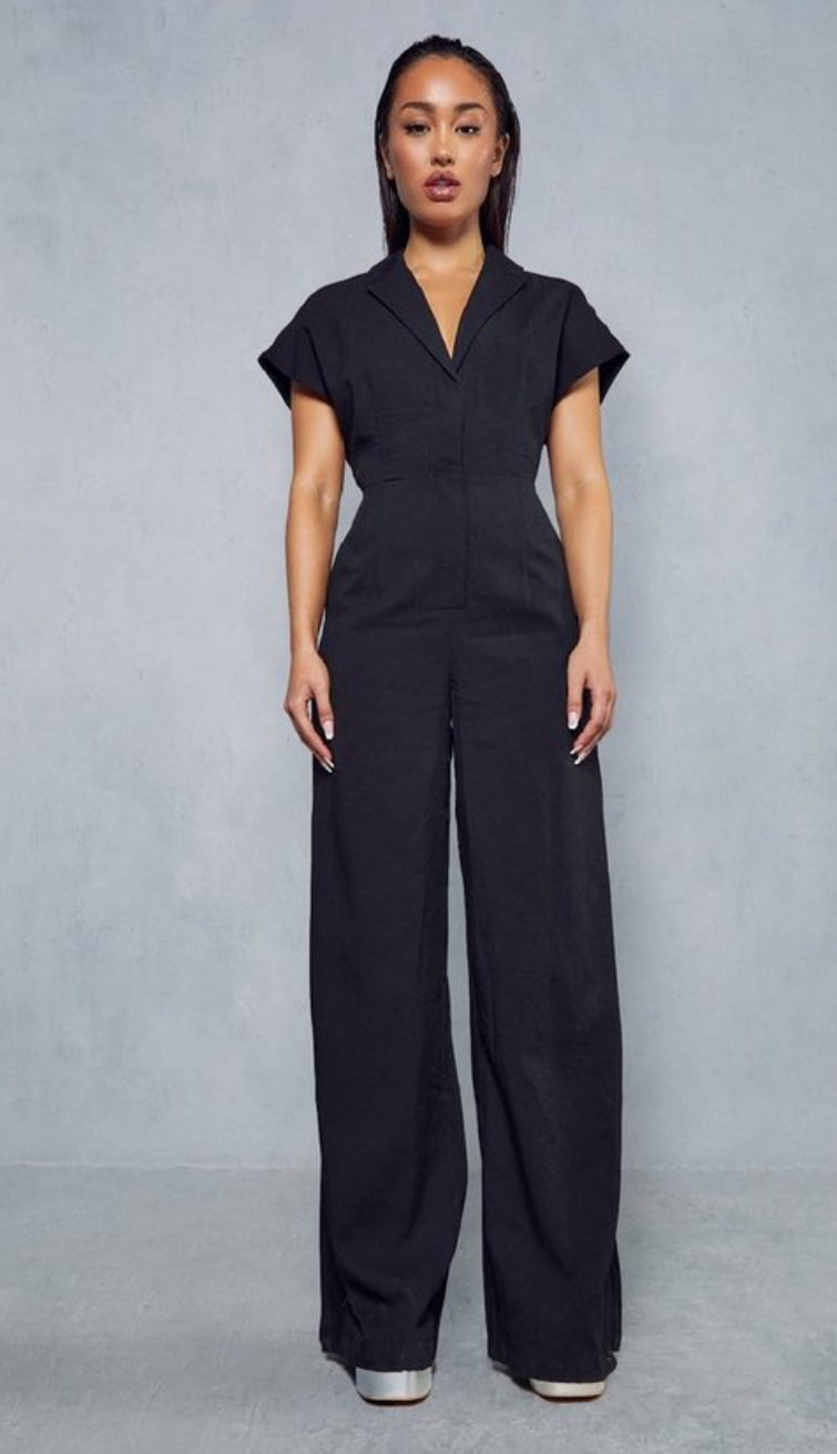 Linen Look Wide Leg Jumpsuit