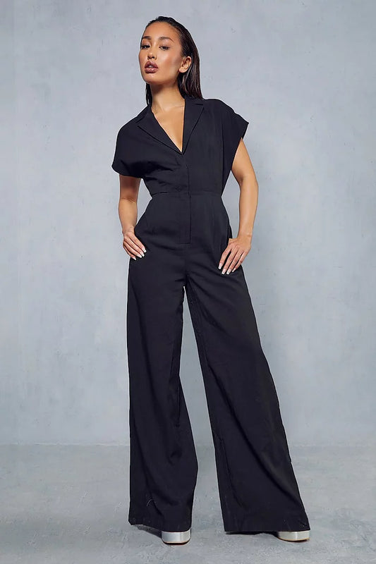 Linen Look Wide Leg Jumpsuit