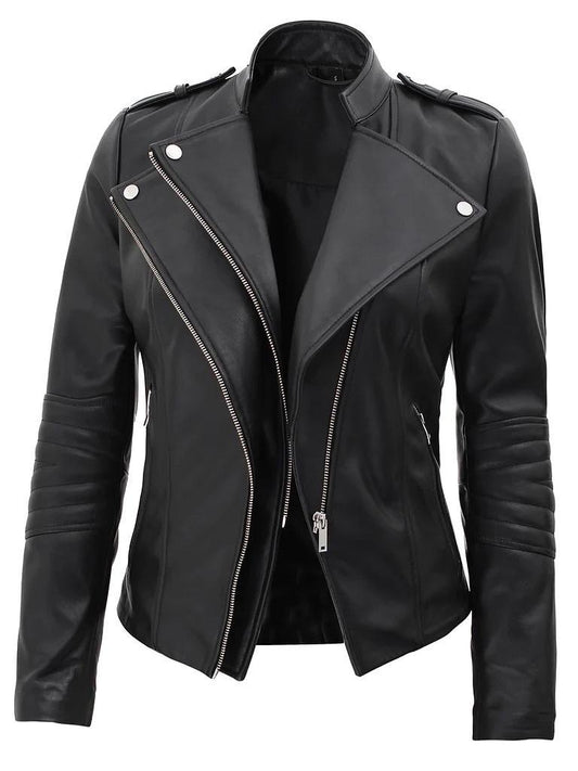 Kirsten Women's Black Asymmetrical Motorcycle Jacket