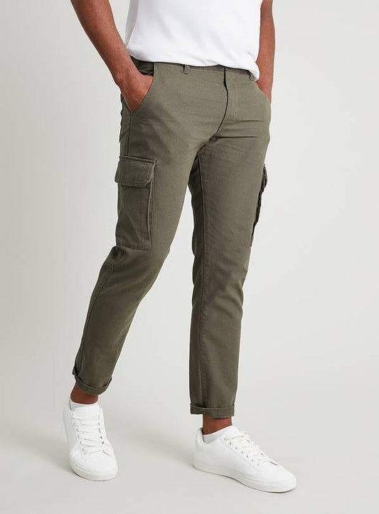 Khaki Twill Cargo Trousers 30R