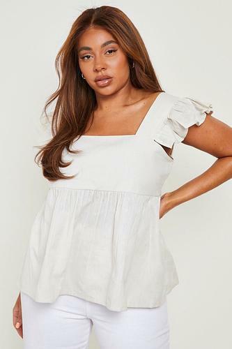 PLUS LINEN RUFFLE SMOCK TOP uk26/ us22