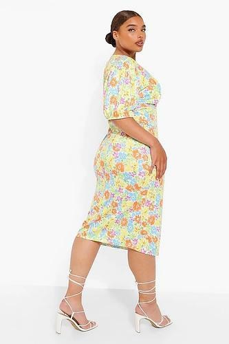 PLUS NEON FLORAL BUTTON DOWN MIDI DRESS uk16/ us12