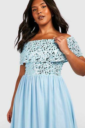 PLUS OCCASION SEQUIN OFF THE SHOULDER MIDI DRESS uk22/us18