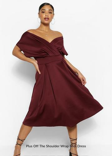 PLUS OFF THE SHOULDER WRAP MIDI DRESS uk22/ us18