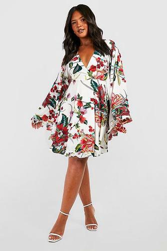 PLUS PAISLEY FLORAL WIDE SLEEVE SKATER DRESS uk18/ us14