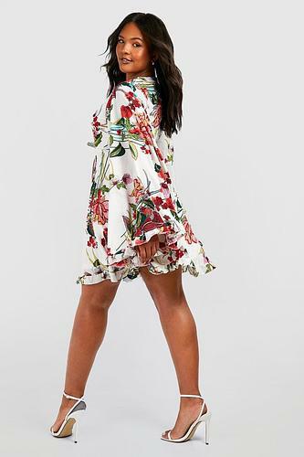 PLUS PAISLEY FLORAL WIDE SLEEVE SKATER DRESS uk18/ us14