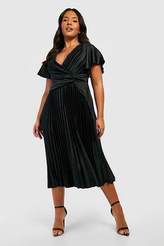 PLUS PLEATED TWIST ANGEL SLEEVE MIDI DRESS uk22/ us18