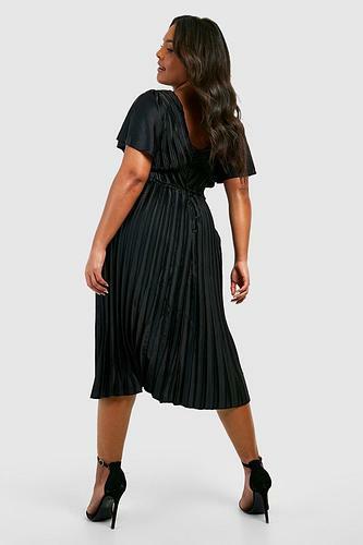 PLUS PLEATED TWIST ANGEL SLEEVE MIDI DRESS uk22/ us18