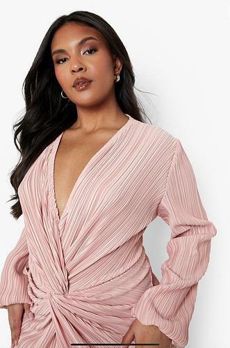 PLUS PLISSE TWIST FRONT MIDI DRESS blush - uk 20 - us 16