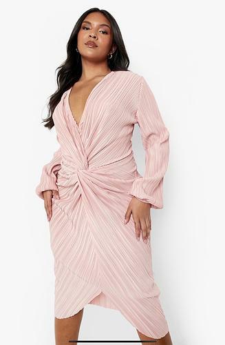 PLUS PLISSE TWIST FRONT MIDI DRESS blush - uk 20 - us 16