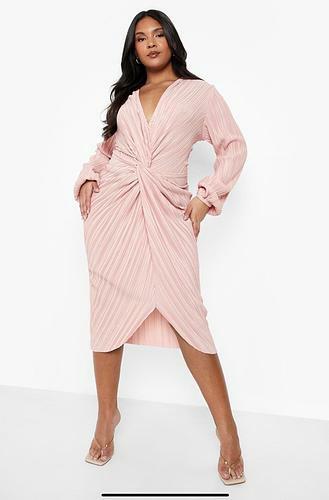 PLUS PLISSE TWIST FRONT MIDI DRESS blush - uk 20 - us 16