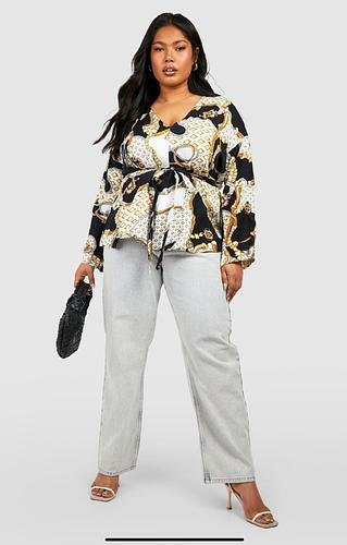 PLUS PLUNGE KIMONO SLEEVE TIE WAIST TOP - uk 18 - us 14