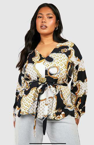 PLUS PLUNGE KIMONO SLEEVE TIE WAIST TOP - uk 18 - us 14