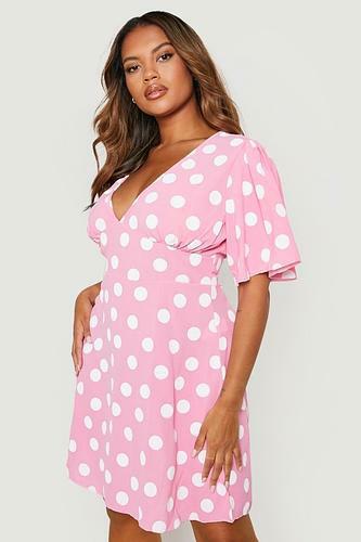 PLUS POLKA DOT WOVEN ANGEL SLEEVE SMOCK DRESS uk24/ us20