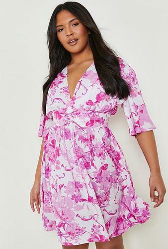 PLUS PORCELAIN PRINT LACE UP SKATER DRESS - uk 28 - us 24