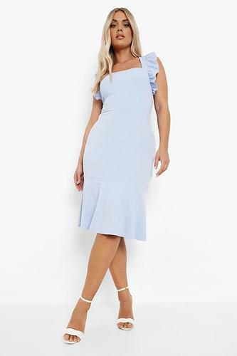 PLUS RUFFLE STRAP DETAIL PEPLUM MIDI DRESS uk24/ us20