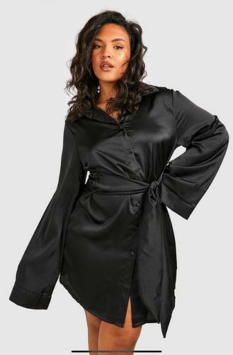 PLUS SATIN WRAP SHIRT DRESS black - uk 20 - us 16