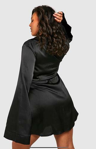 PLUS SATIN WRAP SHIRT DRESS black - uk 20 - us 16