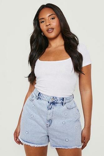 PLUS STAR EMBROIDERED DENIM MOM SHORTS uk18/ us14