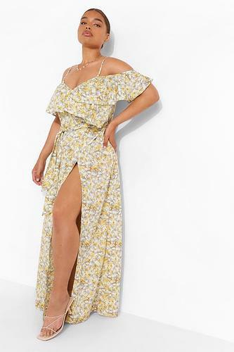 PLUS WOVEN FLORAL COLD SHOULDER MAXI DRESS uk16/ us12