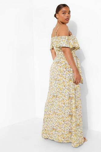 PLUS WOVEN FLORAL COLD SHOULDER MAXI DRESS uk16/ us12