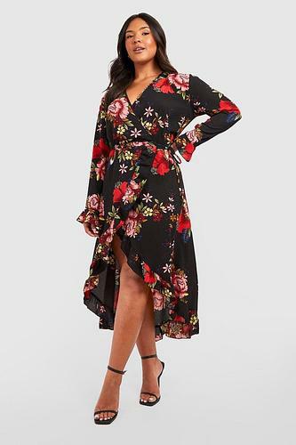 PLUS WRAP FLORAL MIDI DRESS uk16/ us12