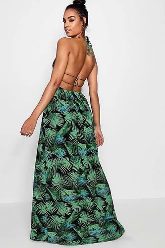 TALL PLUNGE FRONT PALM PRINT MAXI DRESS uk14/ us10