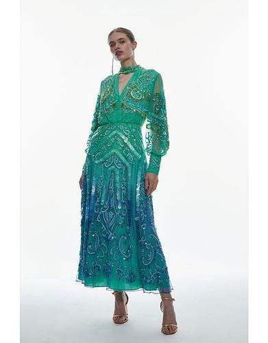 Ombre Sequin And Embroidered Maxi Dress uk8/ us4