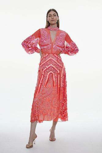 Ombre Sequin And Embroidered Maxi Dress uk8/ us4