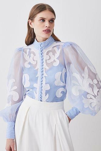 Organdie Applique Buttoned Woven Blouse uk6/us2