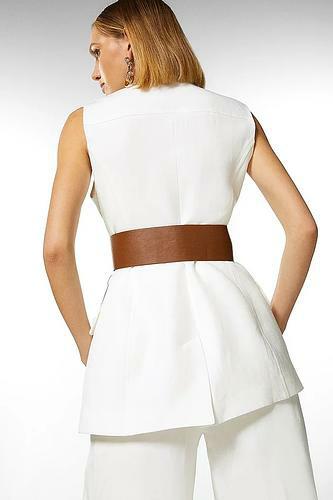 Tailored Linen Blend Sleeveless Belted Jacket uk 12 us 8