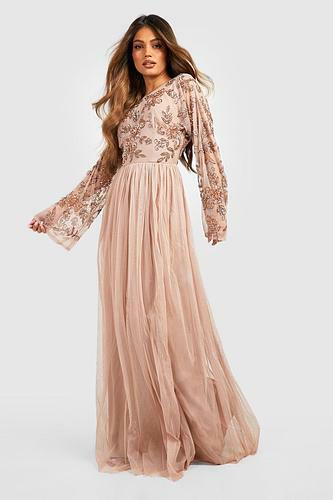 BRIDESMAID HAND EMBELLISHED LONG SLEEVE MAXI DRESS uk14/ us10