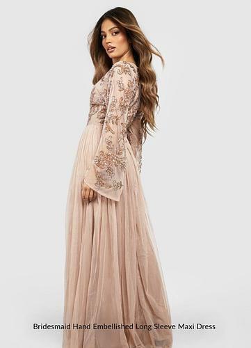 BRIDESMAID HAND EMBELLISHED LONG SLEEVE MAXI DRESS uk14/ us10