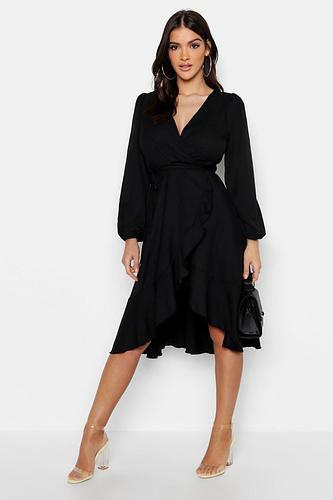 CREPE RUFFLE WRAP MIDI SKATER DRESS uk16/ us12