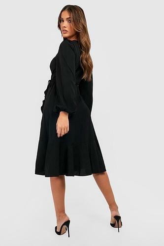 CREPE RUFFLE WRAP MIDI SKATER DRESS uk16/ us12