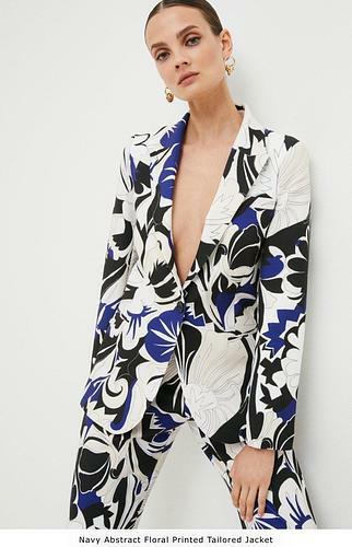 Abstract Floral Printed Tailored Jacket navy - uk 12 - us 8