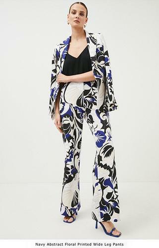 Abstract Floral Printed Wide Leg Pants navy - uk 12 - us 8