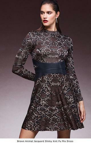 Animal Jacquard Slinky Knit Pu Mix Dress brown - S