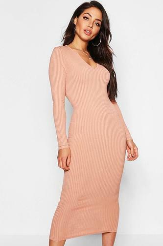 JUMBO RIB NOTCH NECK MIDI DRESS uk14/ us10