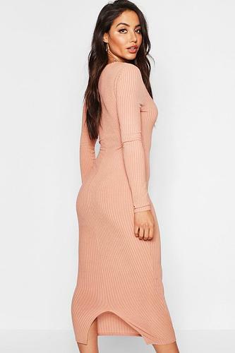 JUMBO RIB NOTCH NECK MIDI DRESS uk14/ us10