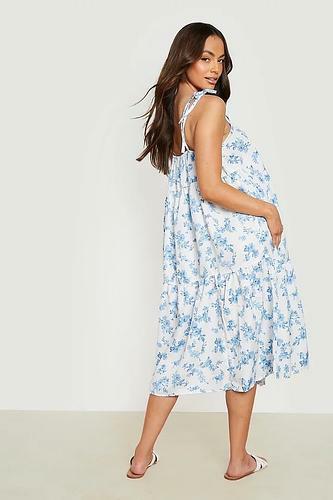 MATERNITY FLORAL TIE STRAP MIDI DRESS uk14/ us10