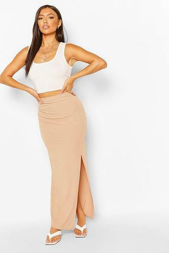 PETITE RIB SIDE SPLIT MAXI SKIRT STONE uk10/ us6