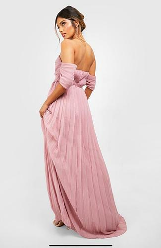 PLEATED OFF THE SHOULDER BRIDESMAID MAXI DRESS - uk 16 - us 12