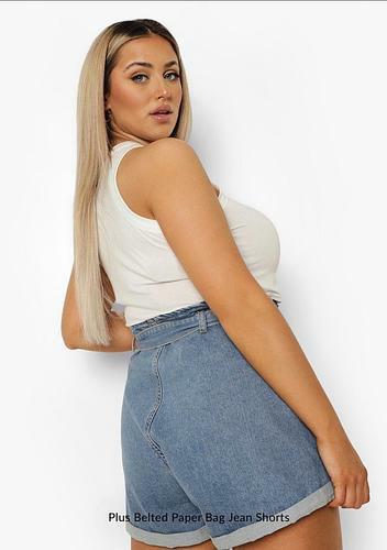 PLUS BELTED PAPER BAG JEAN SHORTS uk20/ us16