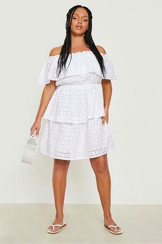 PLUS BRODERIE RUFFLE BARDOT SKATER DRESS uk18/ us14