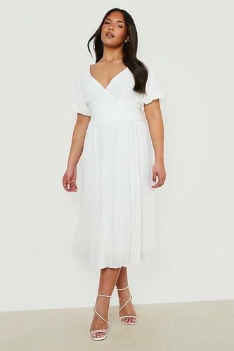 PLUS CHIFFON PLEATED OFF SHOULDER MIDI DRESS uk20/ us16