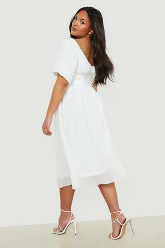 PLUS CHIFFON PLEATED OFF SHOULDER MIDI DRESS uk20/ us16