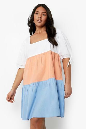 PLUS COLOR BLOCK TIERED SMOCK DRESS uk18/ us14