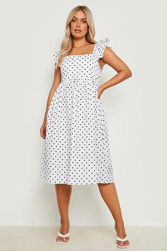 PLUS COTTON POLKA DOT MIDI DRESS - uk 28 - us 24