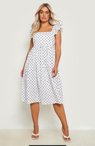 PLUS COTTON POLKA DOT MIDI DRESS - uk 28 - us 24